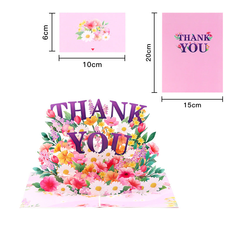 Pink & Purple Grateful Blooms 3D Pop Up Thank You Card