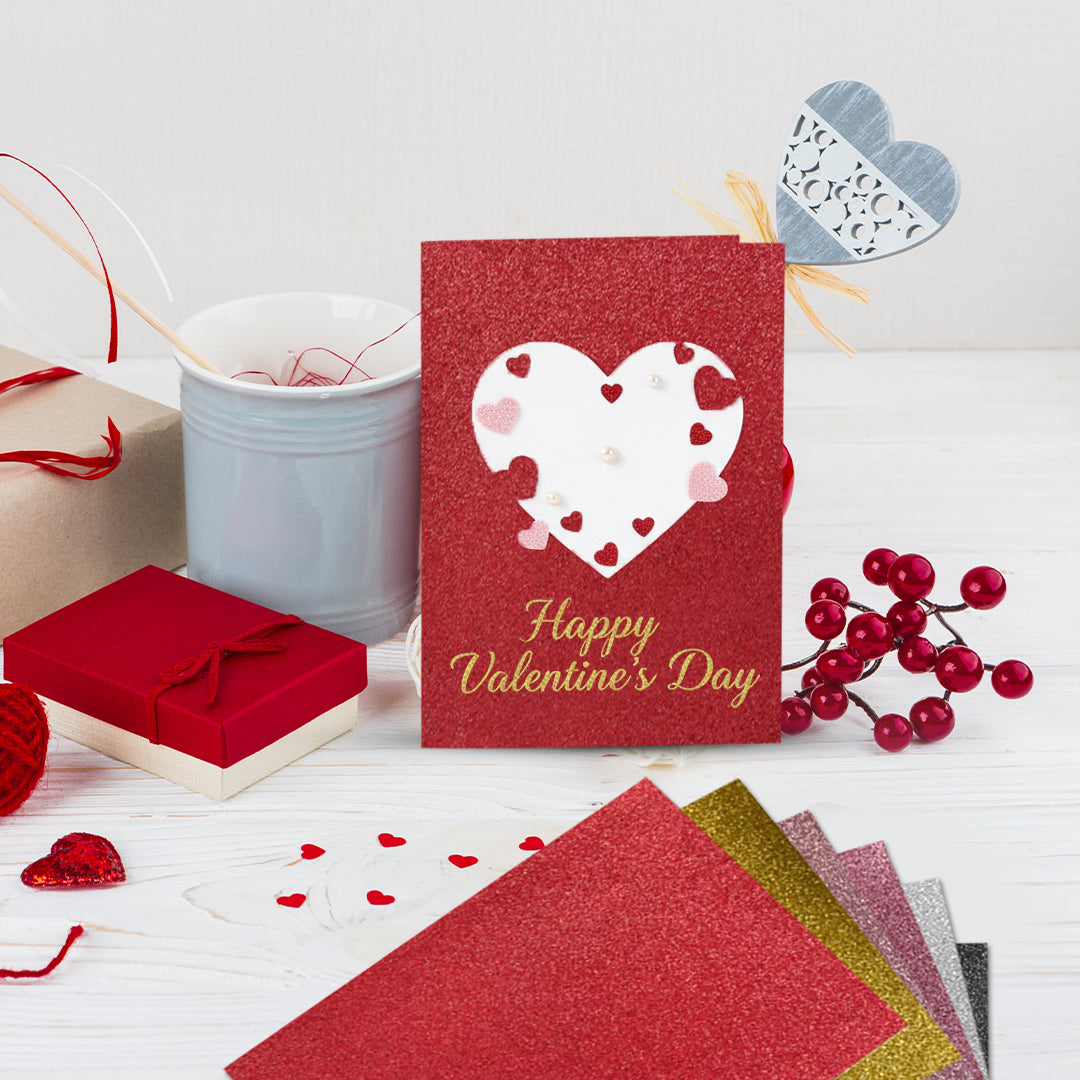 Pack of 60 A4 Assorted Valentine's Day Coloured 230gsm Craft Glitter Card Sheets – 6 Colours (10 each)