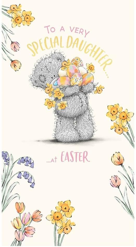 A Very Special Daughter Bear Holding Lots of Eggs Design Easter Card