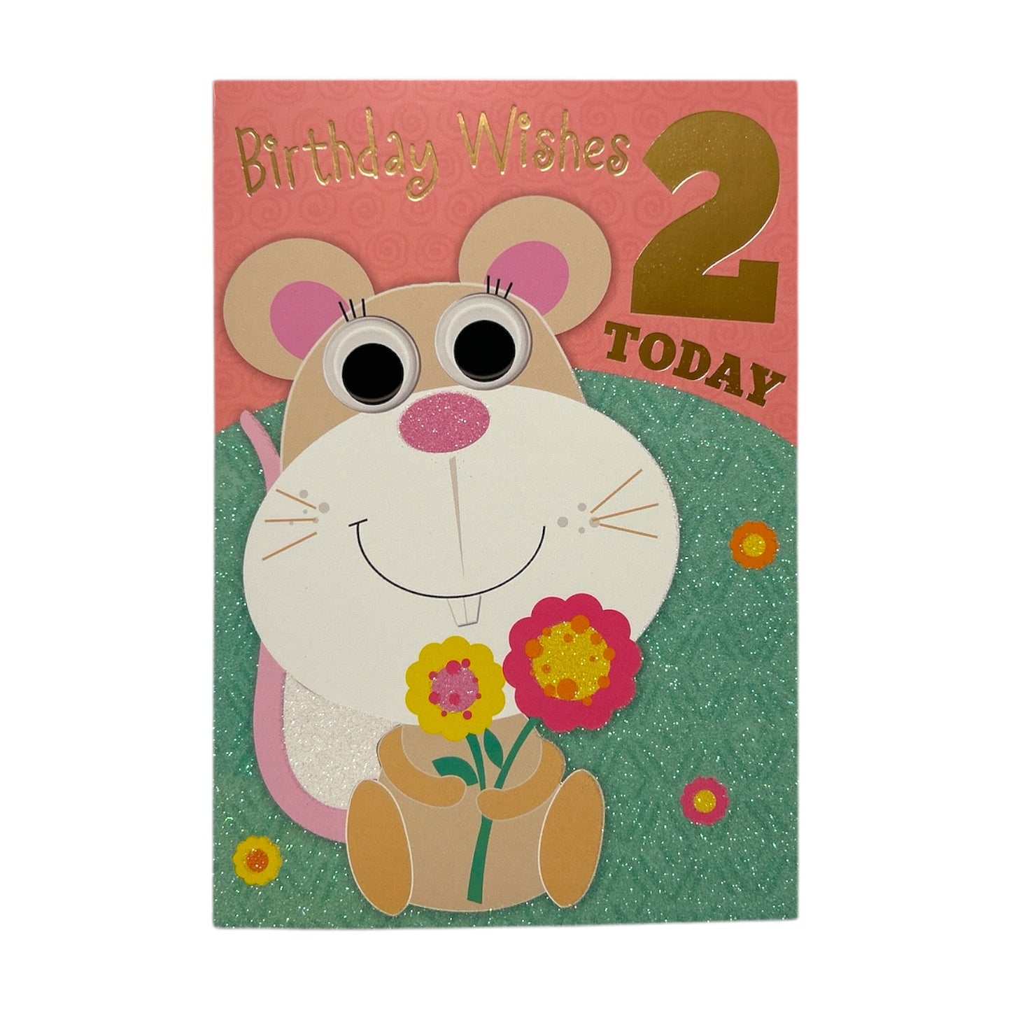 Age 02 Female Juvenile Mouse with Flower Design Birthday Card