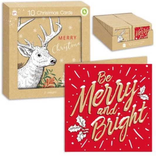 Pack of 10 Square Kraft Christmas Cards