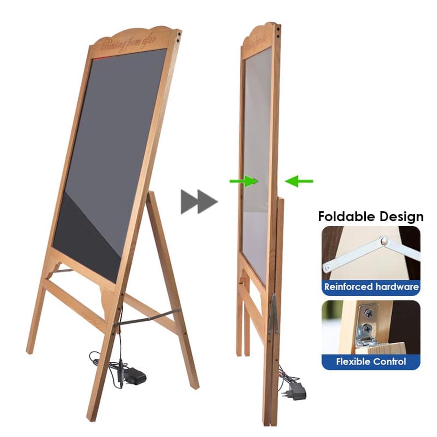 Pine Wood LED Message Board – 70×50 cm Writing Display with Tempered Glass Panel