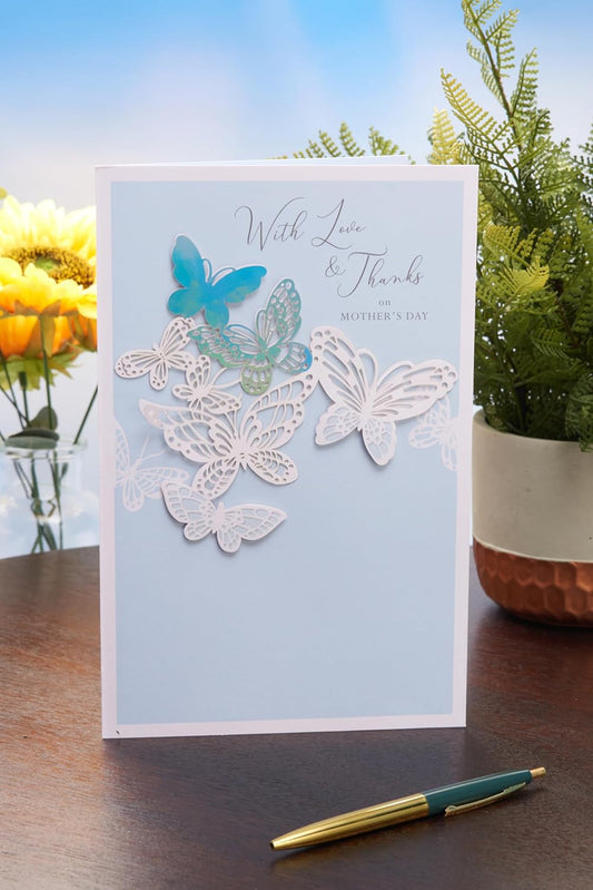 Light Blue Cut Out Butterflies Design Mother's Day Card