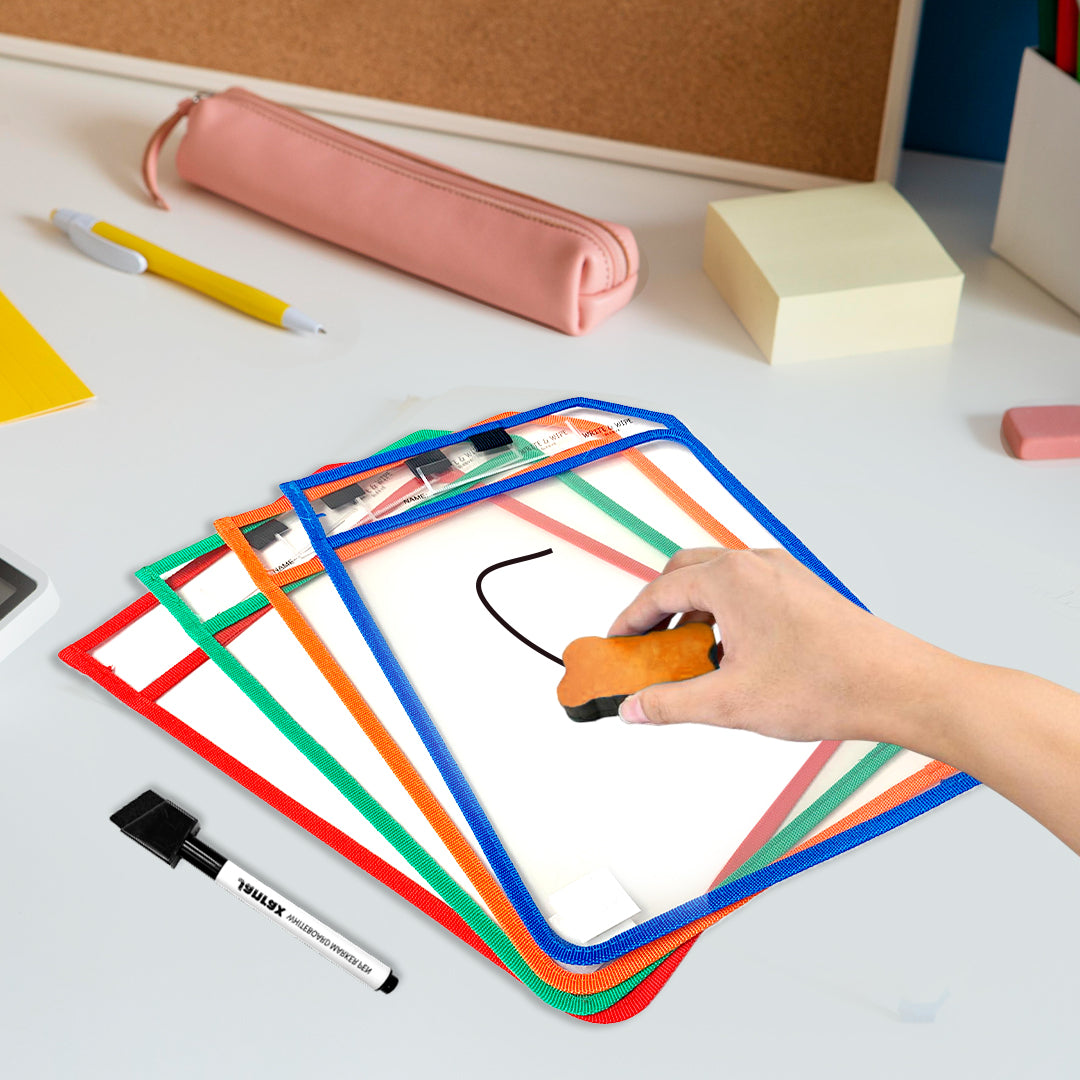 Green Edge Clear Dry Erase Write and Wipe Reusable Sleeve Pocket