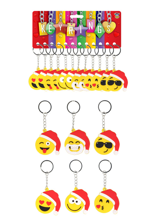 Pack of 12 Christmas Yellow Smile Face Keychains