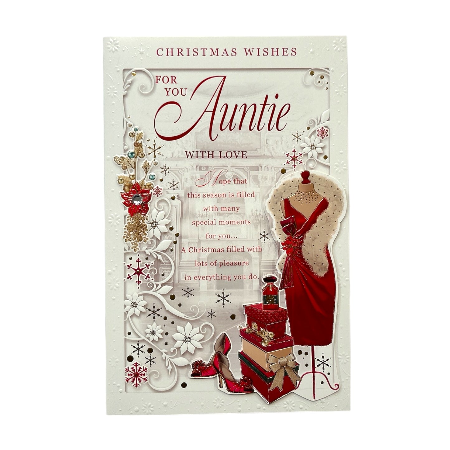 For You Auntie Red Dress and Shoes Design Christmas Card