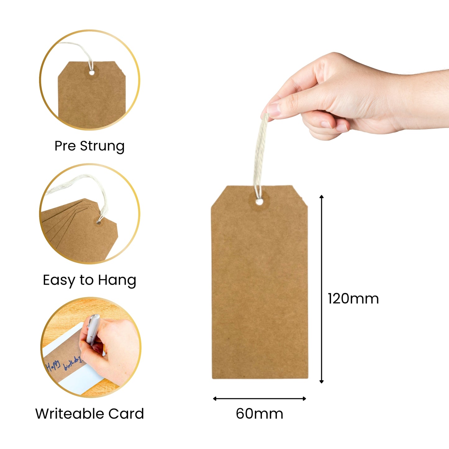 Pack of 960 Manila Luggage Strung Tags 60 x 120mm