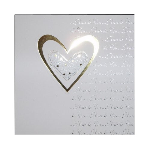 Pack of 5 Luxury White Wedding Gift Thank You Cards with Gold Heart
