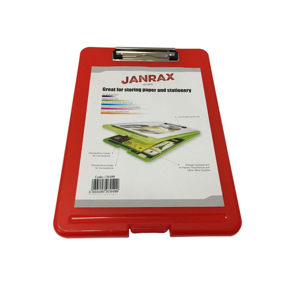 A4 Red Clipboard Box File - Storage Filing Case