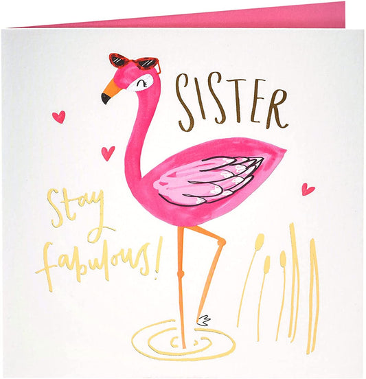 Fabulous Sister Flamingo Design Birthday Card