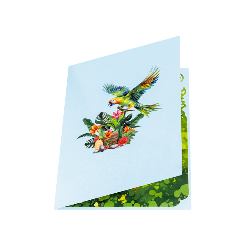 Exotic Wishes Parrot in Bloom 3D Pop Up Greeting Card - Birthday Mother Anniversary Valentine's Day
