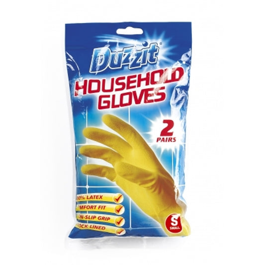 Pack of 2 Pairs of Duzzit Household Small Yellow Gloves