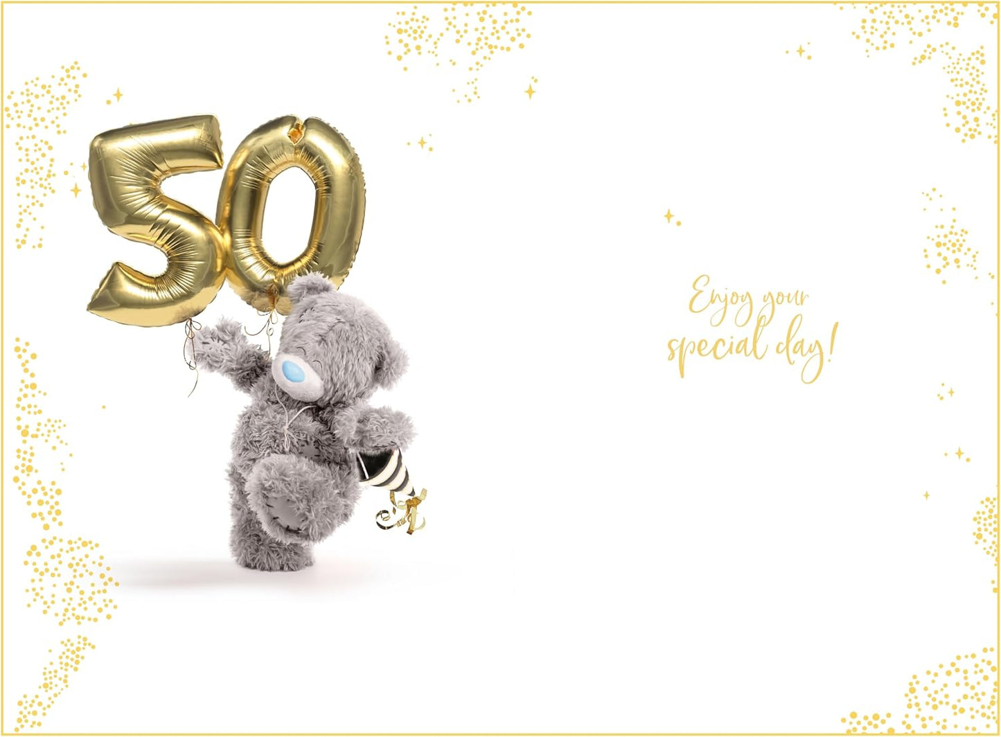 Bear With Balloons 3D Photo Finish Keepsake 50th Birthday Card 
