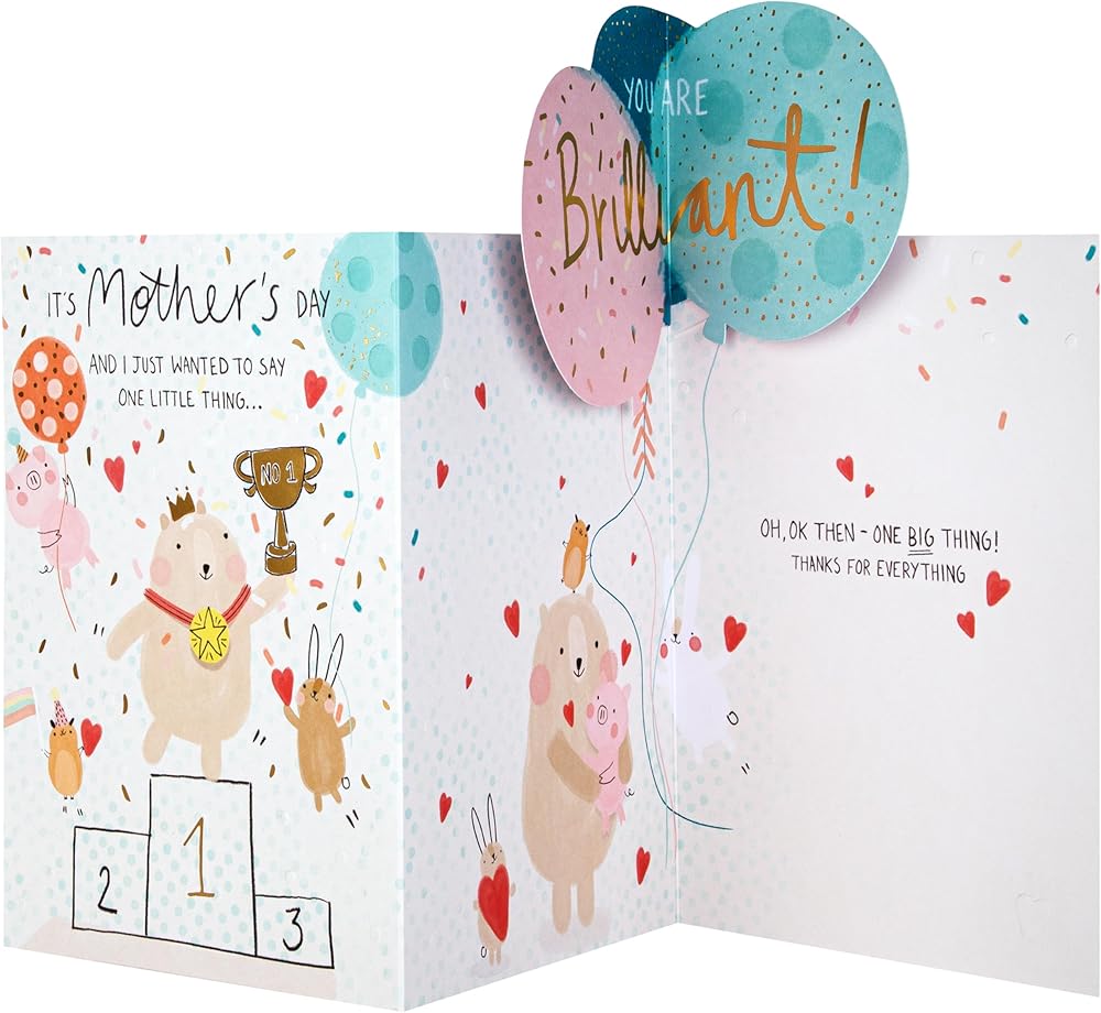 Cute Animals on Podiums Pop Up Design From Son, Daughter Mother's Day Card