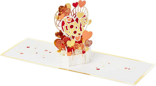 Gold & Red Hearts Design 3D & Pop Up Love Card Anniversary, Valentines, Engagement Birthday