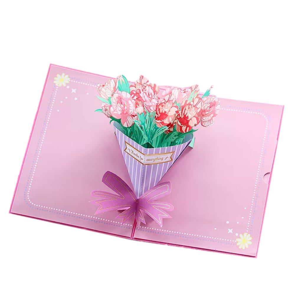 Elegant Carnations Bouquet 3D Pop Up Greeting Card - Wedding Birthday Mother's Day Anniversary