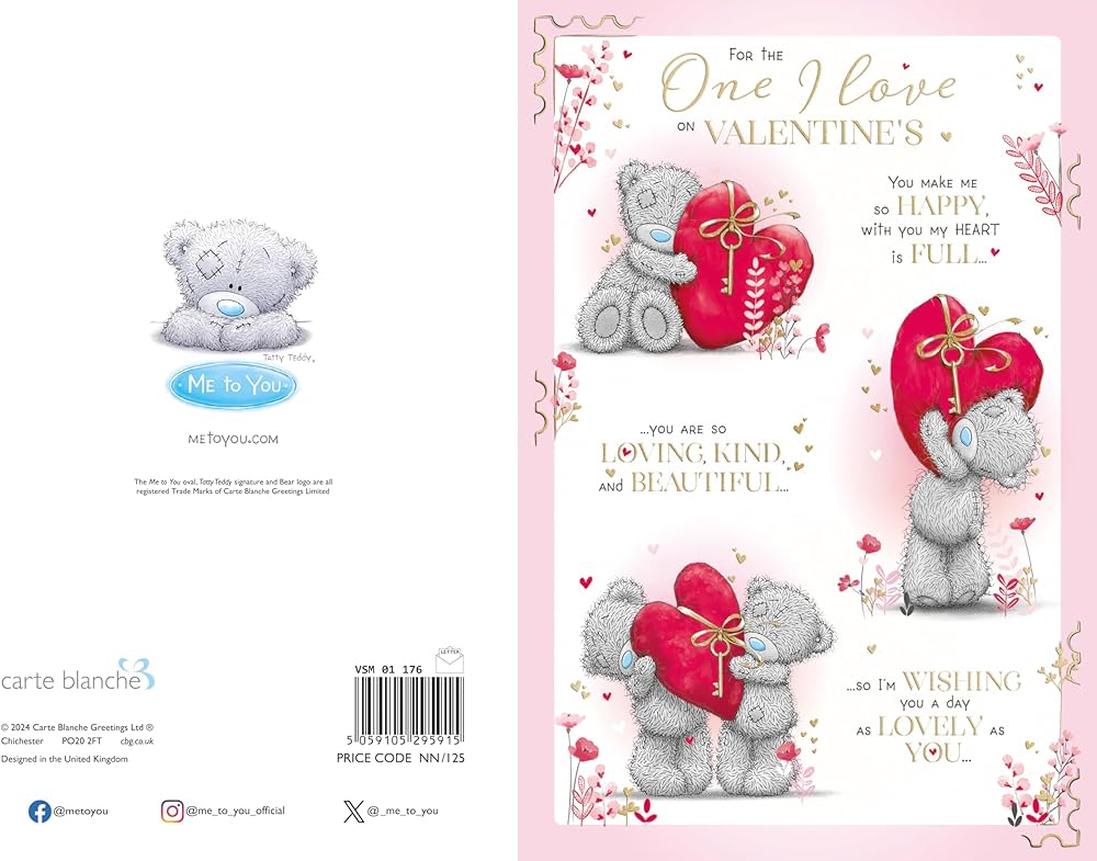 Bears With Big Red Heart For the One I Love Valentine's Day Card With Paper Insert
