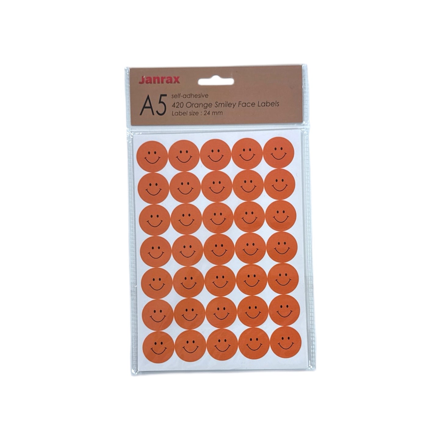 Pack of 2520 Orange Smile Face 24mm Self-Adhesive Labels
