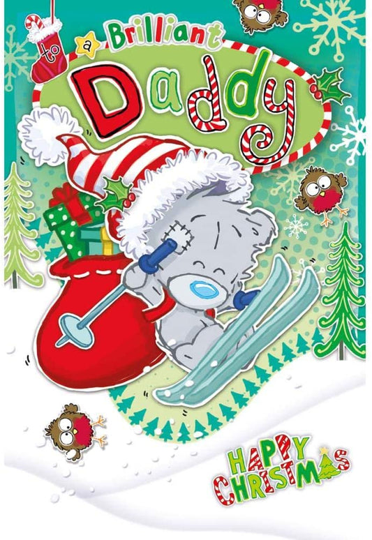 To a Brilliant Daddy Tatty Teddy On Skis Design Christmas Card