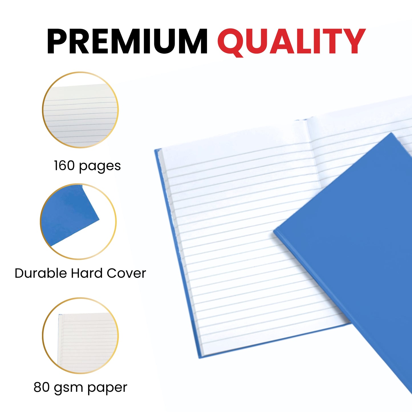 Pack of 5 A5 160 Pages 8mm Ruled Orange Casebound Notebooks