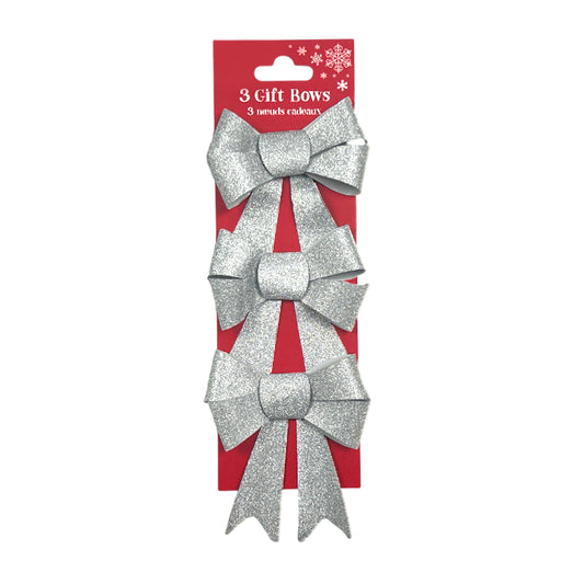 Pack of 3 Christmas Silver Present Gift Bows