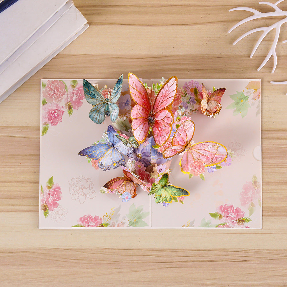 Peach Butterfly and Flowers 3D Pop Up Greeting Card - Birthday Mother Anniversary