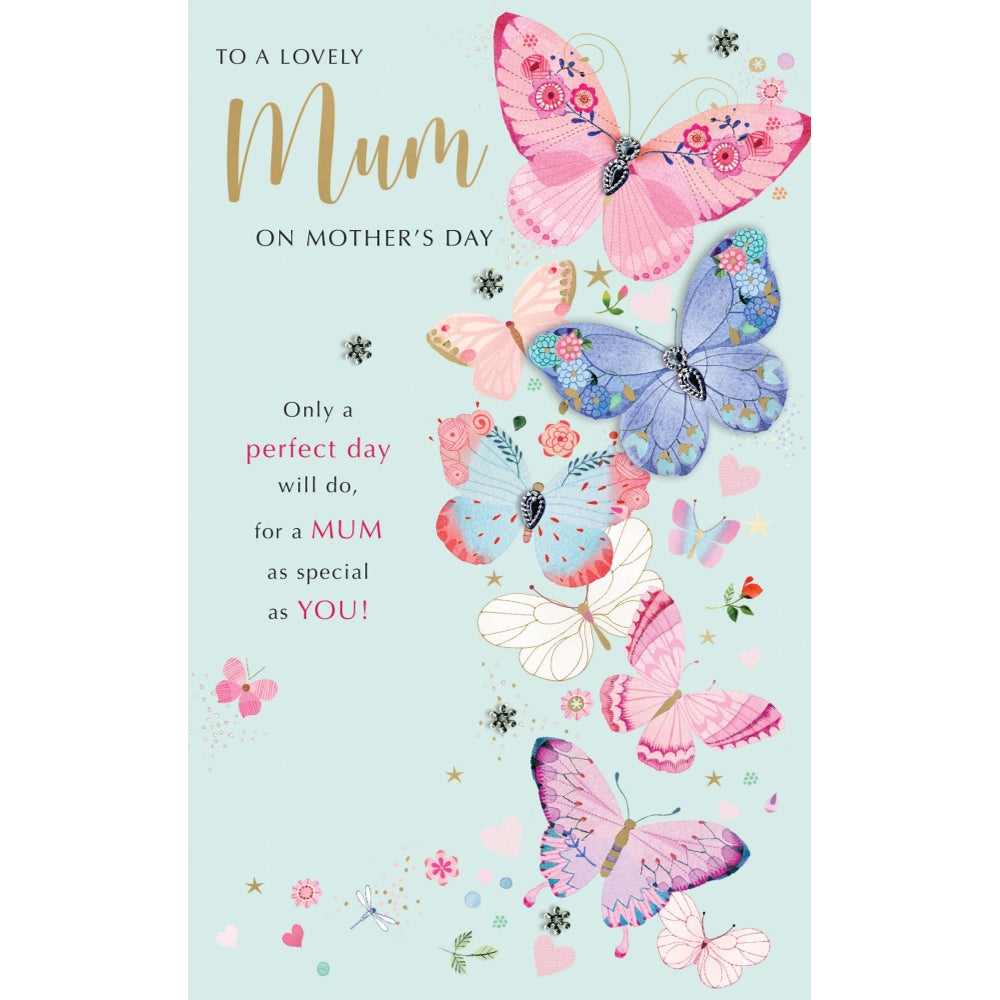 Lovely Mum Flutteringly Fabulous Gems Hand-Finished Mother's Day Card
