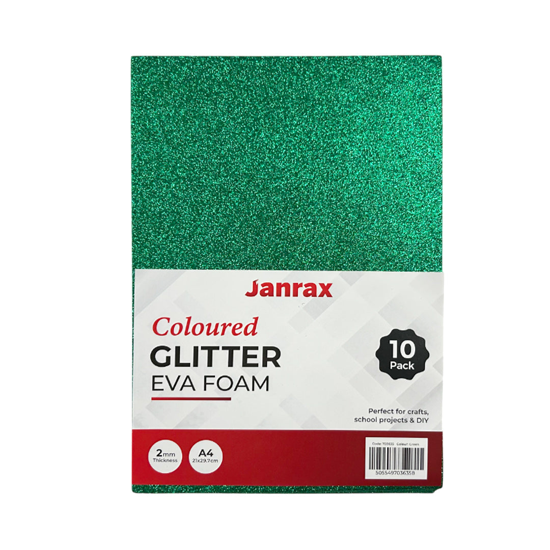 Pack of 200 A4 Green Glitter EVA Foam Sheets