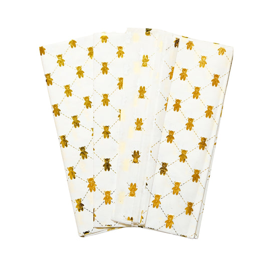 20 x Pack of 10 Teddy Bear Luxury Gold Metallic Plastic-Free 18gsm Tissue Paper Sheets 50x70cm - Patterned Tissue Paper for Xmas, New Year, Party, Wedding, Birthday Packing Present Gift Box DIY Art Crafts