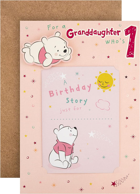 Cute Disney Winnie-the-Pooh Design with Keepsake Booklet 1st Granddaughter Birthday Card