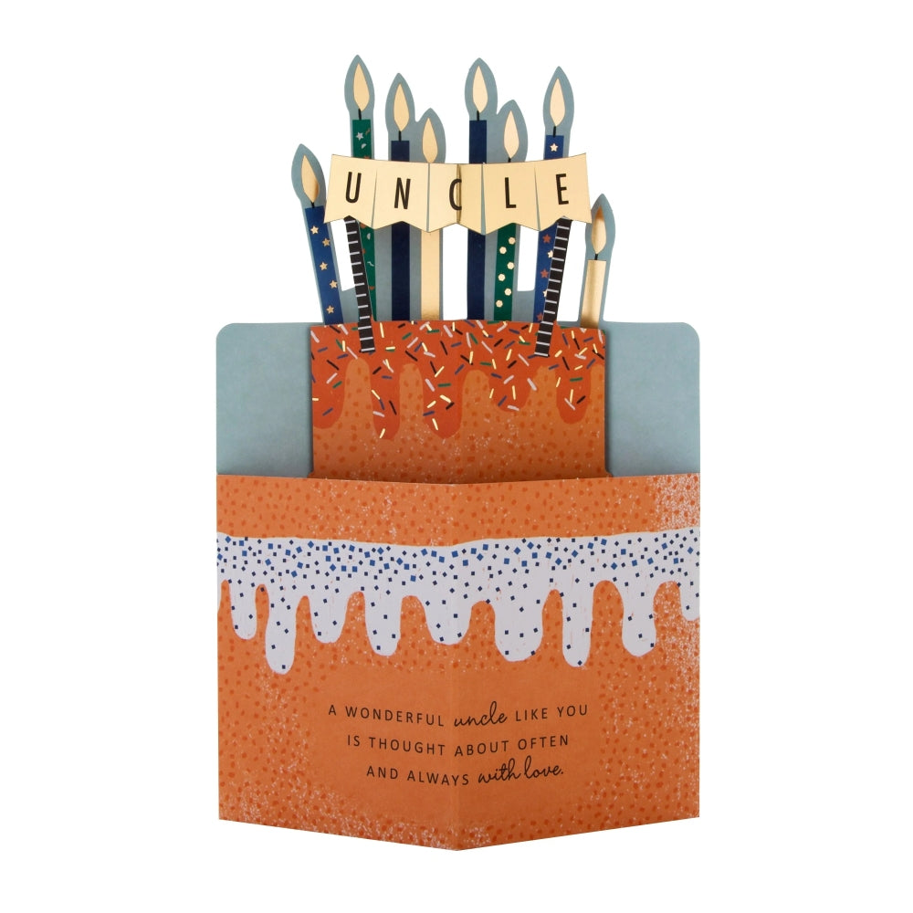 3D Orange Cake and Candles Design Uncle Birthday Card