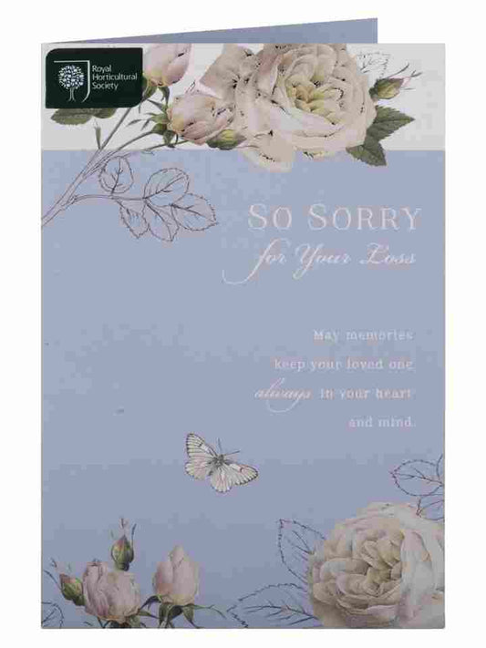 White Flowers Sympathy Card So Sorry For Your Loss