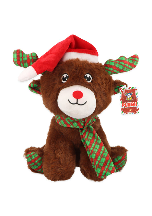 Pack of 2 Christmas Reindeer in Santa Hat Plushie (9″/23cm) - Festive Cute Xmas Decoration Gift Holiday Celebrations