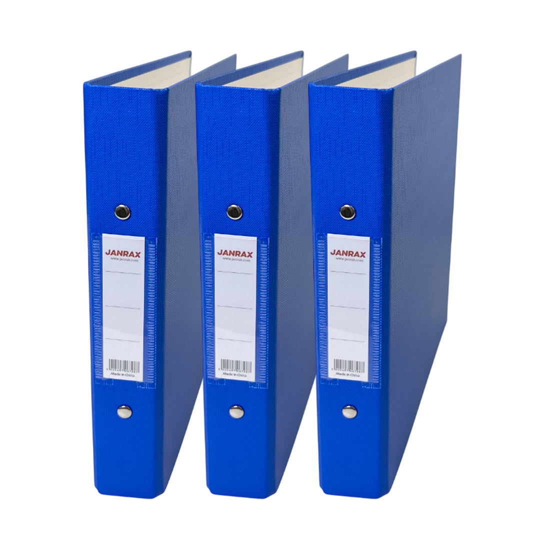 Pack of 3 A5 Blue Paper Over Board Ring Binders by Janrax