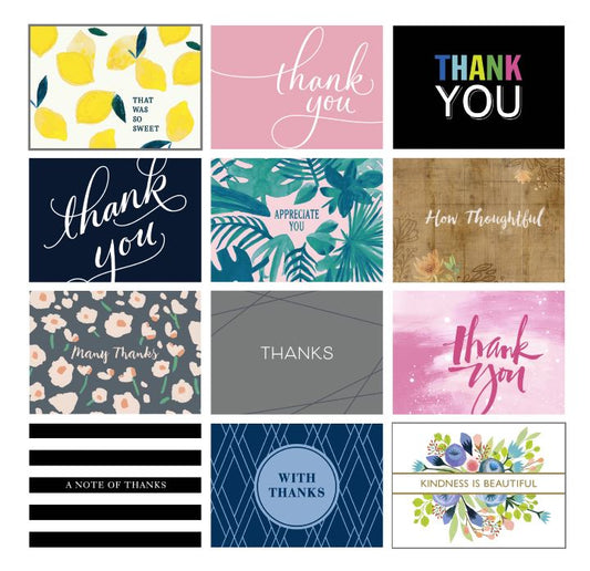 Assorted Multipack Pack of 48 in 12 Designs Thank You Cards
