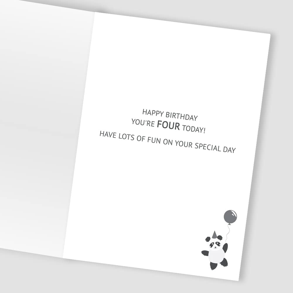 Party Pandas Embellished Girls 4th Birthday Card