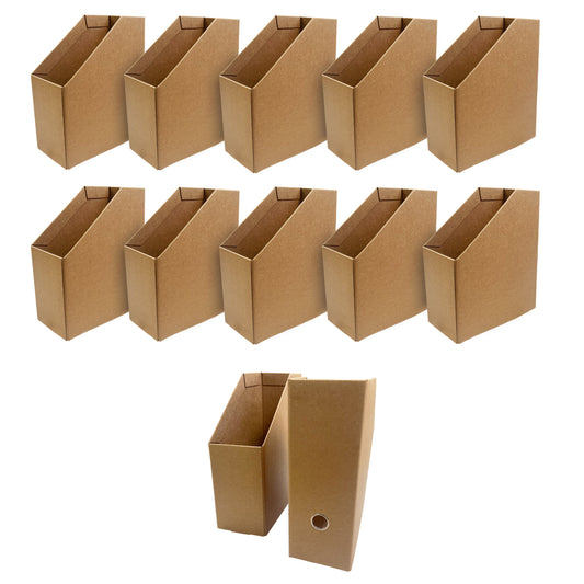 Pack of 12 Kraft Magazine Files Corrugated Cardboard Desk Organiser