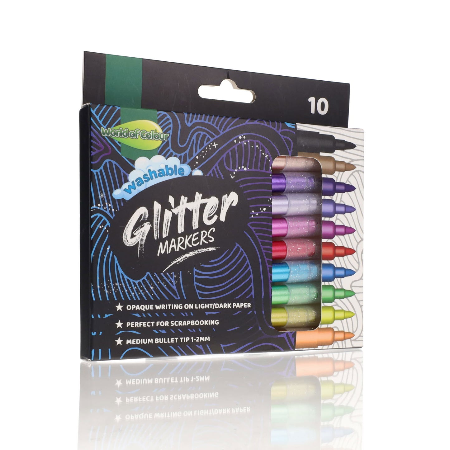 Pack of 10 Washable Glitter Markers by World of Colour