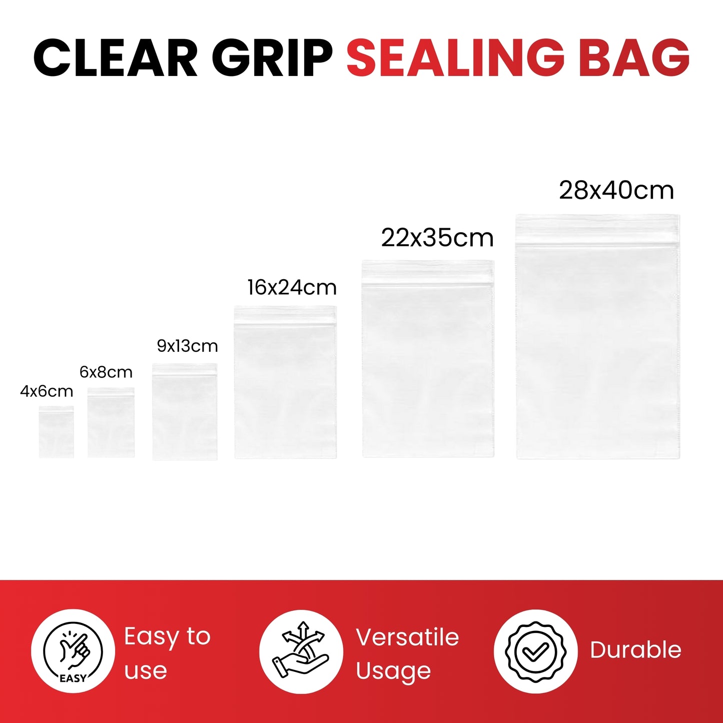 Pack of 200 Clear Grip-Sealing Zip Bags 6x8cm 0.08mm PE Food-Grade Poly Bags