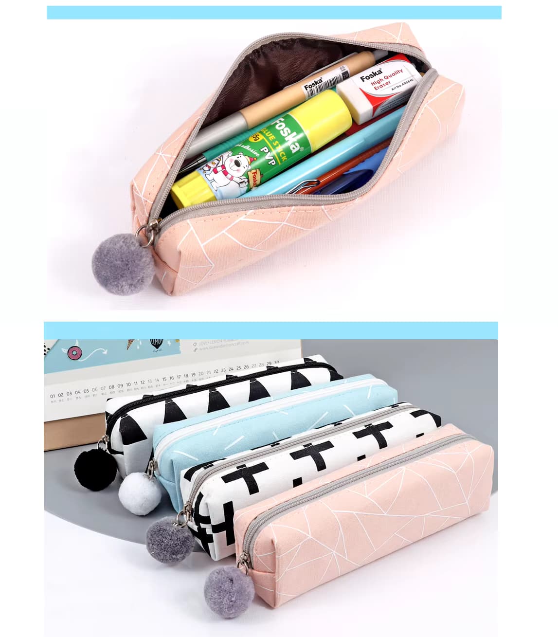 Single Colorful Canvas Student Pencil Case with Zipper