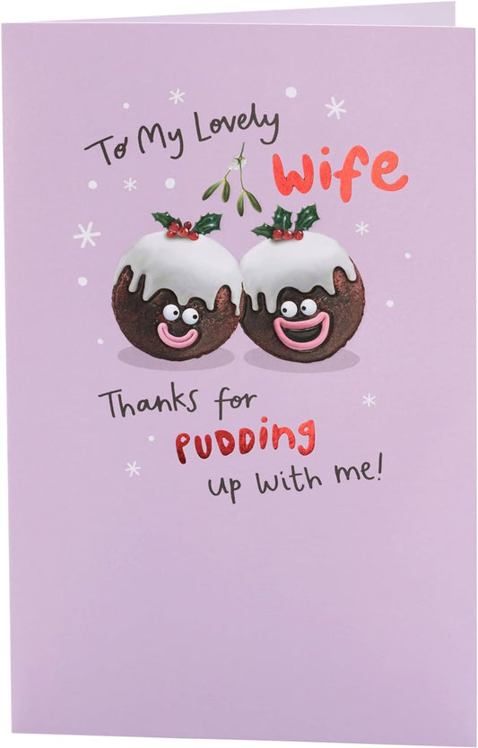 Wife Christmas Card Fun Puddings Design 