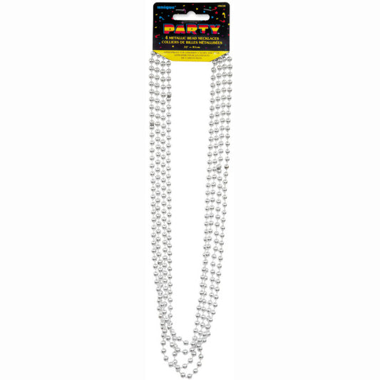 Pack of 4 32" Silver Metallic Bead Necklaces