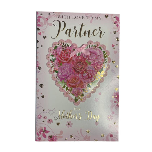 To My Partner Floral Heart With Ribbon Design Mother's Day Card
