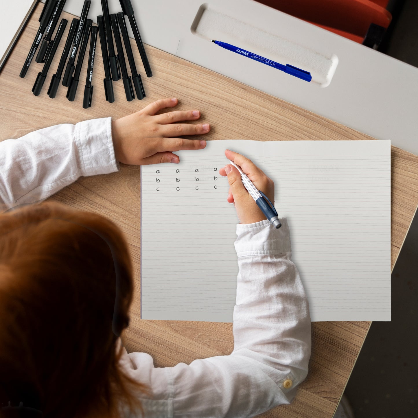 Set of 12 165x200mm Handwriting Books with 12 Blue Handwriting Pens