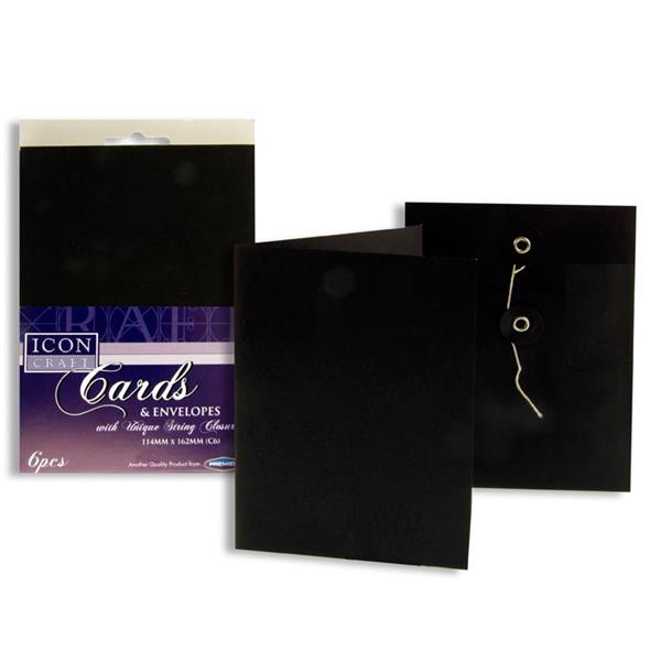 Pack of 6 C6 Black Cards and Envelopes by Icon Craft