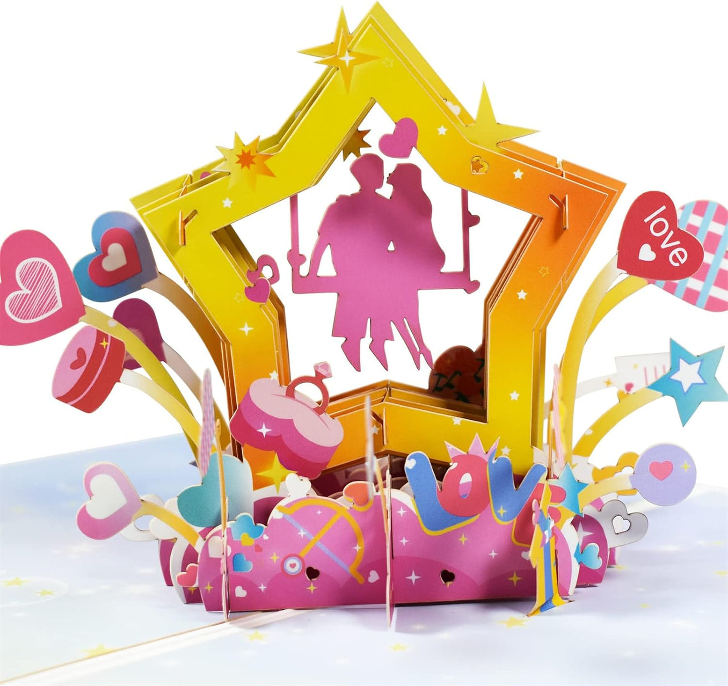Romantic Couple Star And Hearts Design 3D Pop Up Valentine’s Day Cards