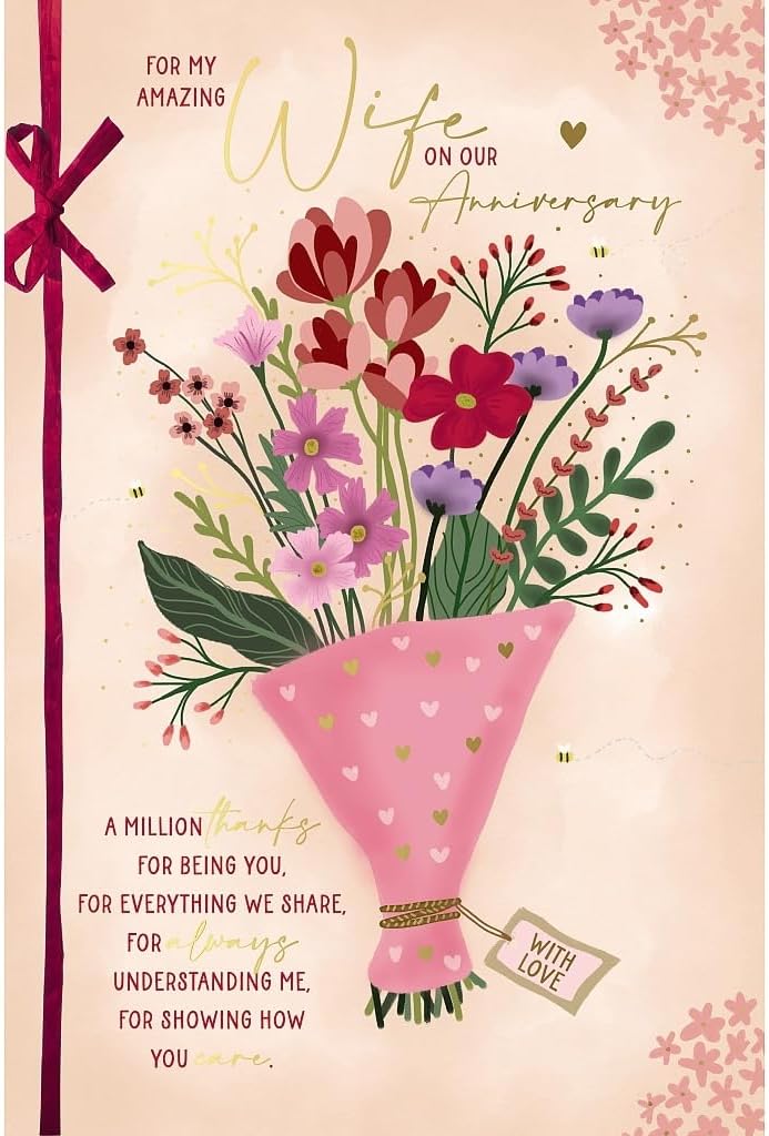Floral Design with Heartfelt Message Wife Anniversary Card