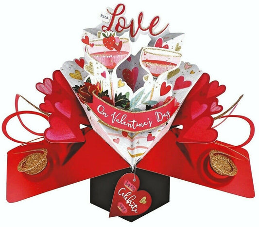 Valentines Day Pop Up Card with Champagne Glasses Valentine's
