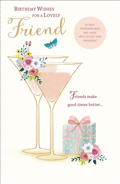 Lovely Friend Milestone Birthday Card with Personalised Age Options (18, 21, 30, 40 Today) - Pink Cocktails - Foil Finish {DC}