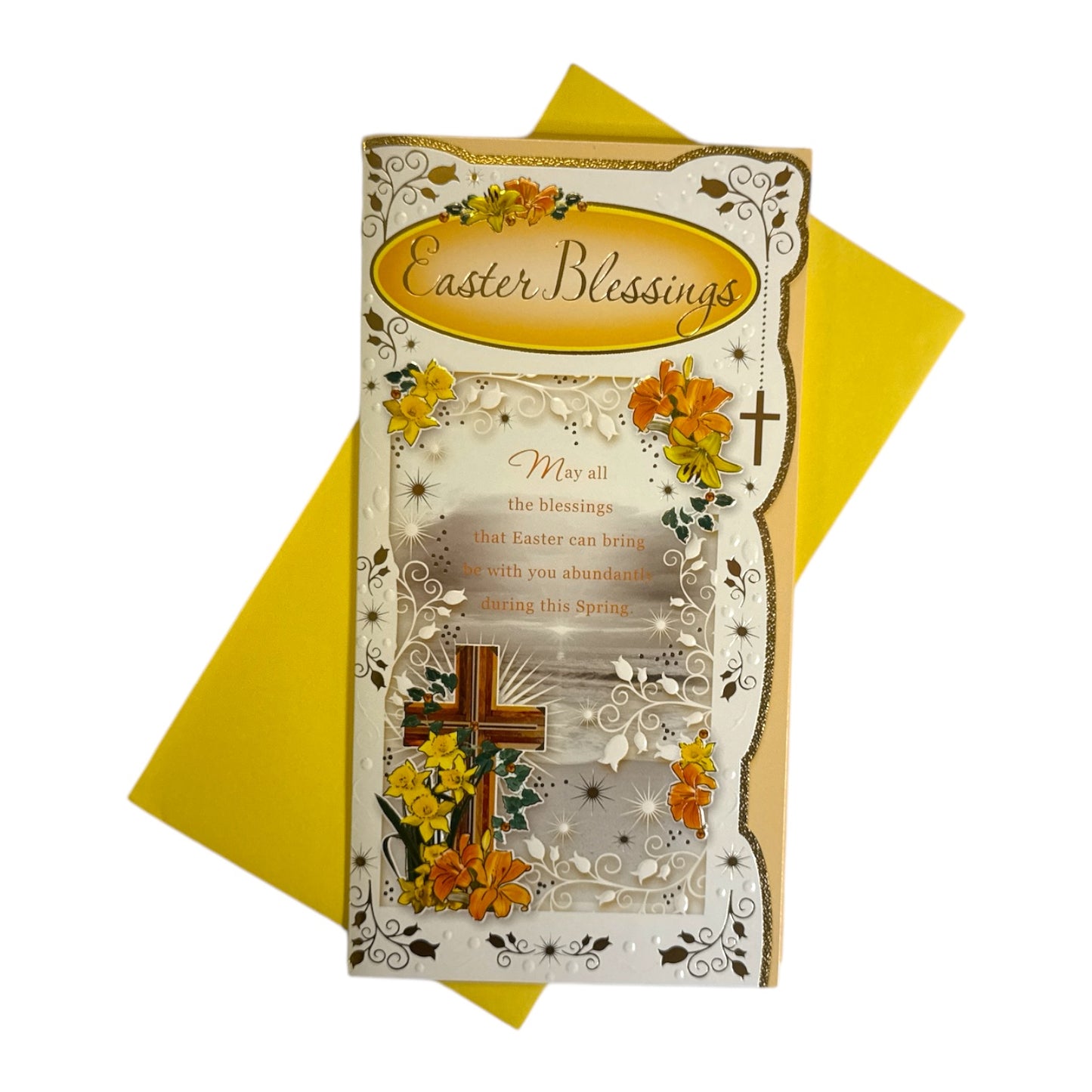 Floral Cross Religious Blessings Easter Card